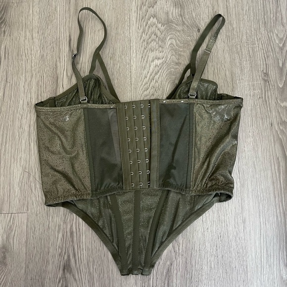 SAVAGE X FENTY Olive Green Gold Going Platinum Mesh Bustier Adjustable - Picture 9 of 13